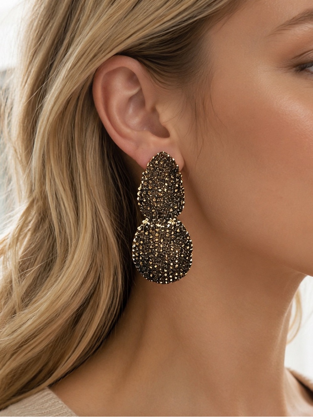 Zara Gold-Tone Brown Pave Double Drop Earrings